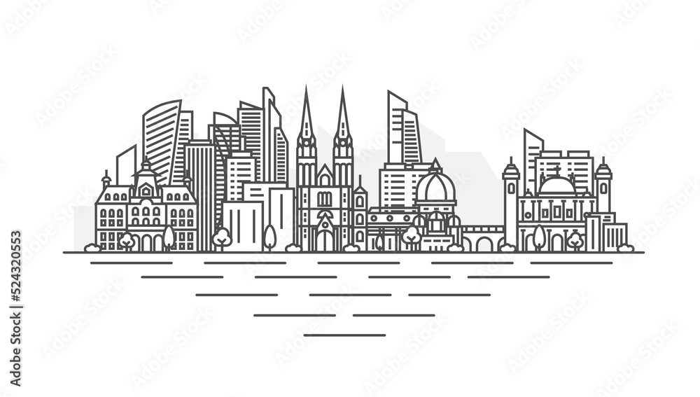 Sarajevo, Bosnia and Herzegovina architecture line skyline illustration. Linear vector cityscape with famous landmarks, city sights, design icons. Landscape with editable strokes.