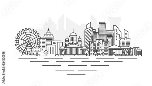Helsinki, Finland architecture line skyline illustration. Linear vector cityscape with famous landmarks, city sights, design icons. Landscape with editable strokes.
