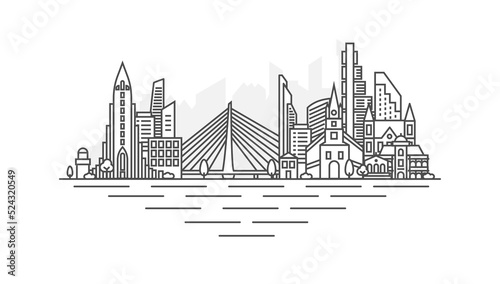 Reykjavik, Iceland architecture line skyline illustration. Linear vector cityscape with famous landmarks, city sights, design icons. Landscape with editable strokes.