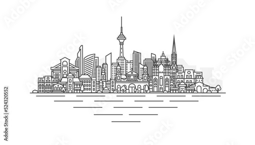 Tallinn, Estonia architecture line skyline illustration. Linear vector cityscape with famous landmarks, city sights, design icons. Landscape with editable strokes.