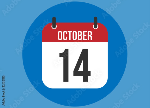 14 October blue calendar vector. Calendar october with circle in background clear.