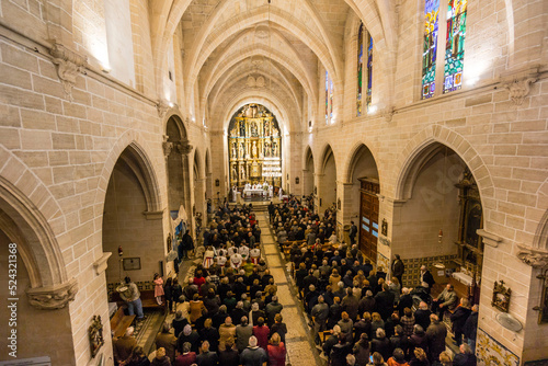 Canvas Print Mass tribute Sant Honorat, patron saint of the town, cossiers dancing, Majorcan