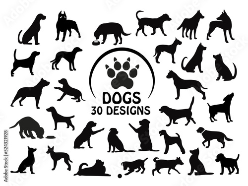 Dog SVG bundle, Black dog silhouette, Puppy SVG, Dog footprint SVG, Pet SVG, Dog eating SVG, Dog Playing SVG, Dog cut files SVG	