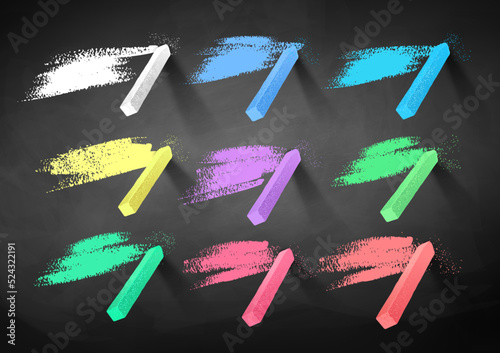 Strokes and pieces chalk on chalkboard background