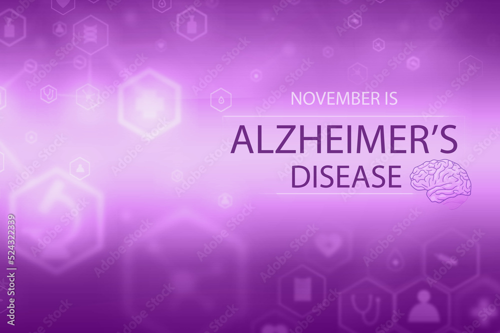 Obraz premium purple illustration on the theme of National Alzheimer's Awareness Month, medical infographic, November.