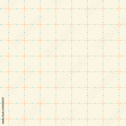 Plaid geometric colorful dots over cream background