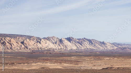 Red Rock Formations in the American Landscape Desert at Sunrise. Spring Season. Utah, United States. Nature Background.