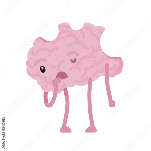 Bad human brain ill character with injury. Diseases and disorders, stroke, tumors, schizophrenia, drug abuse, post-traumatic stress problem, destruction or degeneration. Vector flat style illustration