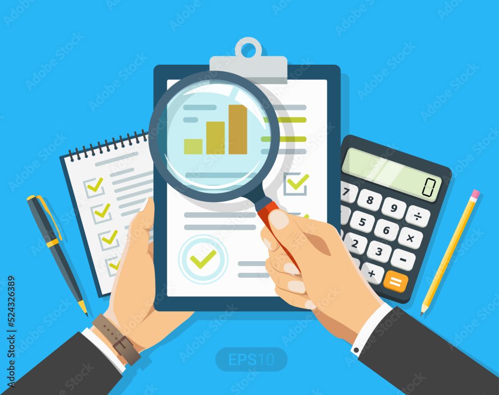 checking the data hand with magnifier checking the data hand with magnifier