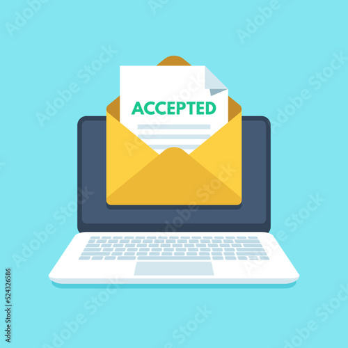 e mail envelope with laptop accepted message 