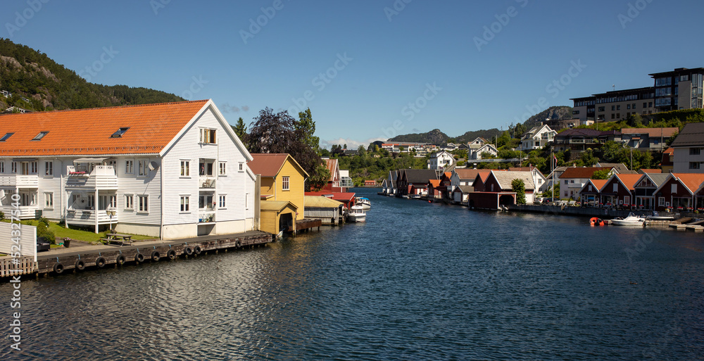 Small village Flekkefjord during summer, Norway