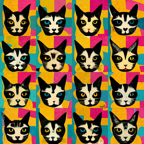 Pattern with cats, pop art style, seamless