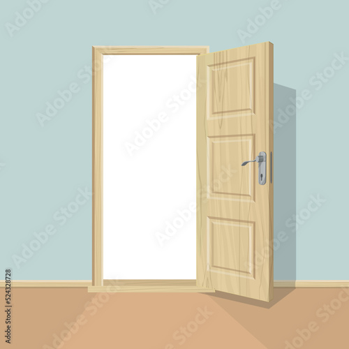 Open door. Symbol of new career, opportunities, business ventures and initiative. Business concept. Vector illustration
