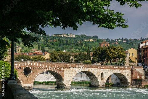 puente de piedra sobre el rio Adige, -Pons Marmoreus-, Verona, patrimonio de la humanidad, Veneto,  Italia, Europa photo