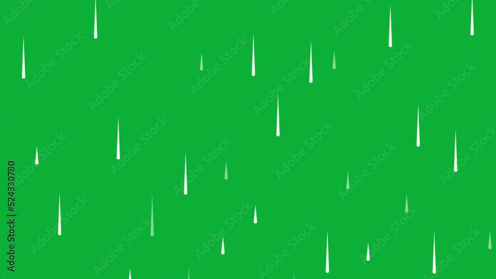 Rain with green background. Cartoon animation of rain water
