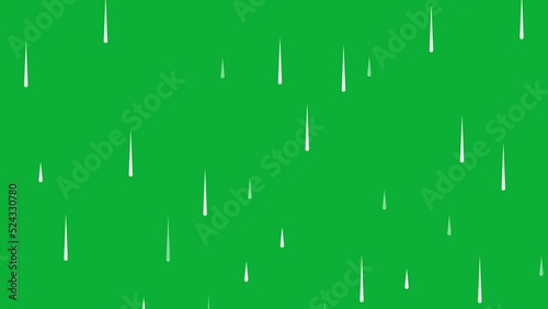 Rain with green background. Cartoon animation of rain water