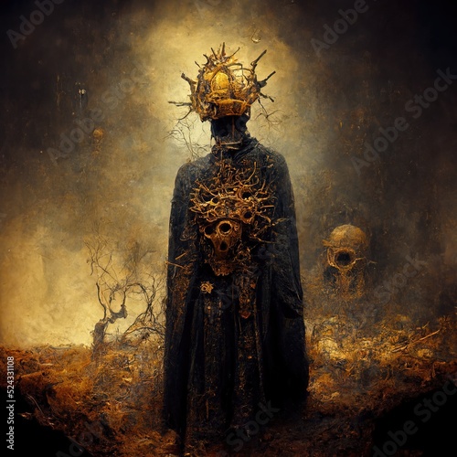 Canvas Print Digital art of inorganic evil bishop, 3d illustration