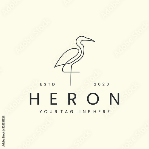 Photographie monoline heron bird with linear style logo vector icon design template illustrat