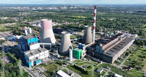 Aerial View of Industrial Coal Power Plant in Lagisza in Silesia, Będzin, Poland. 