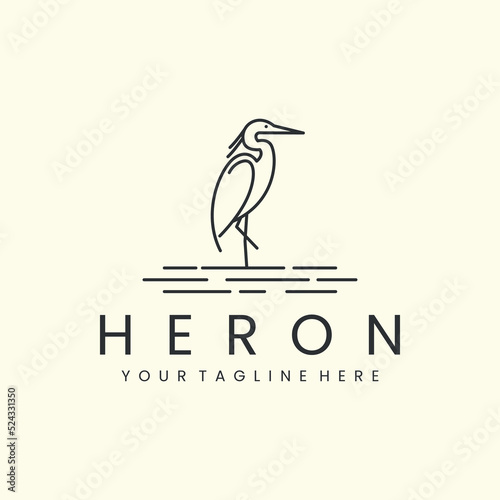 Photo heron bird with minimalist linear style logo vector icon design