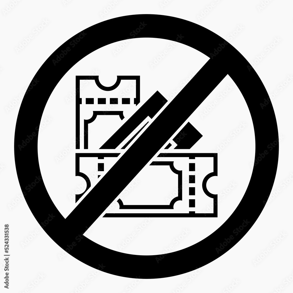 No tickets. Ticket ban. No entry tickets required. Vector icon. No tickets. Ticket ban. No entry tickets required. Vector icon.