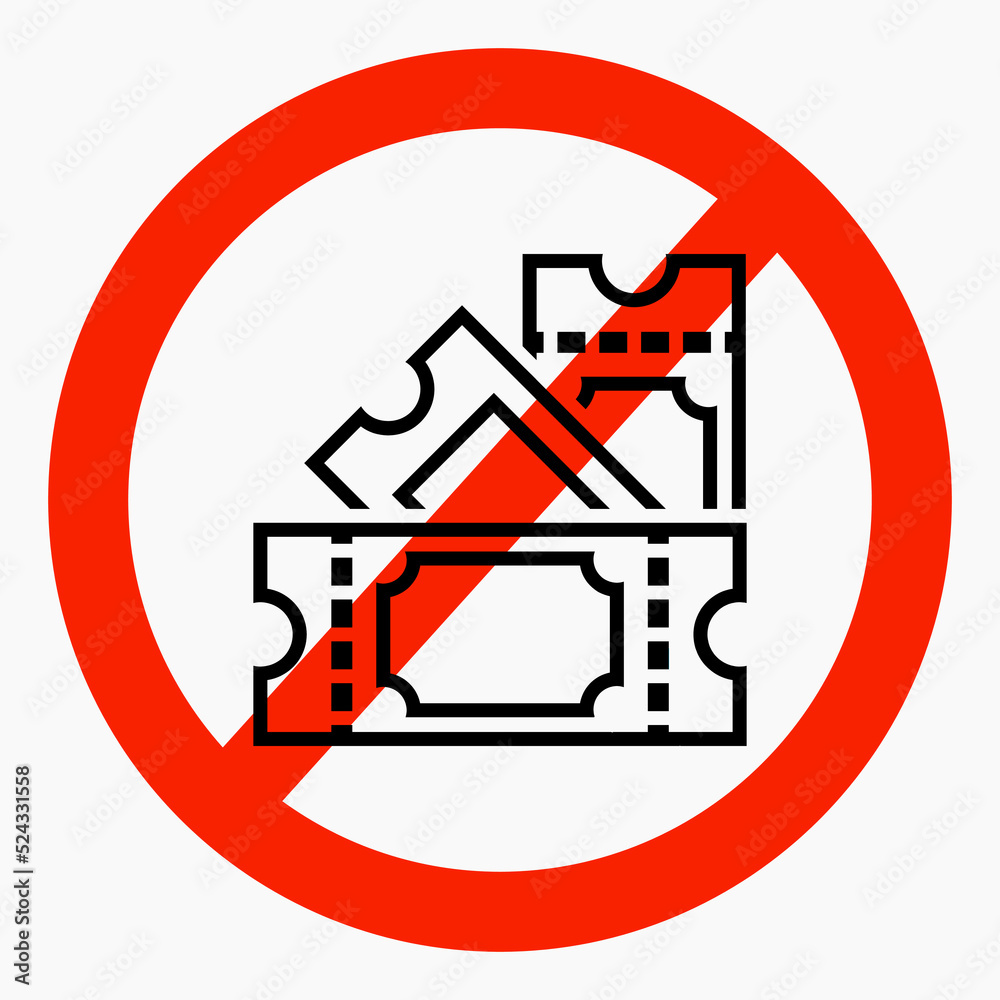 No tickets. Ticket ban. No entry tickets required. Vector icon. No tickets. Ticket ban. No entry tickets required. Vector icon.