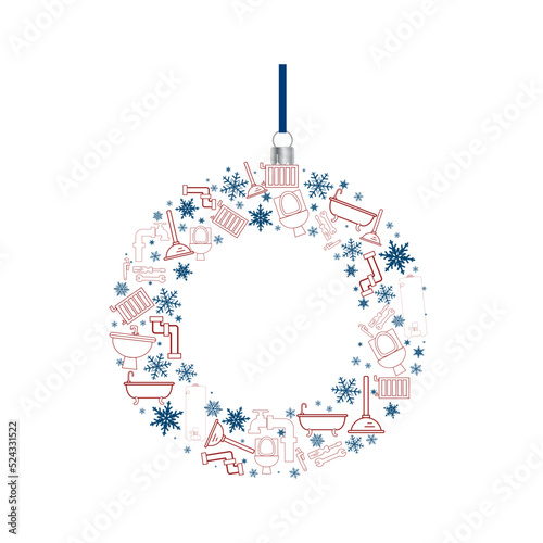 Christmas wreath made from construction icons tools.Happy new year and merry Christmas holiday.