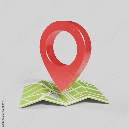 Relocation of business to a new location. Mark on the city map. Red pin. 3d rendering.