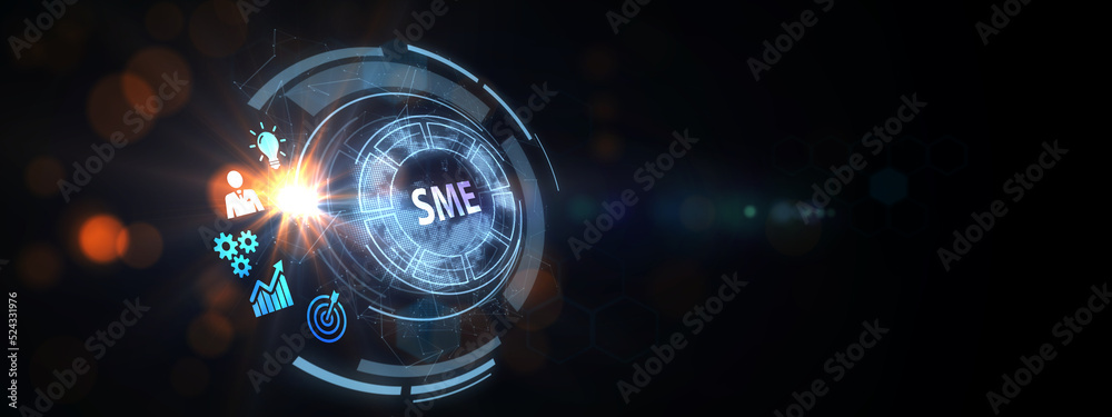 Business, technology, internet and network concept. Virtual screen of the future and sees the inscription: SME 3d illustration Business, technology, internet and network concept. Virtual screen of the future and sees the inscription: SME 3d illustration