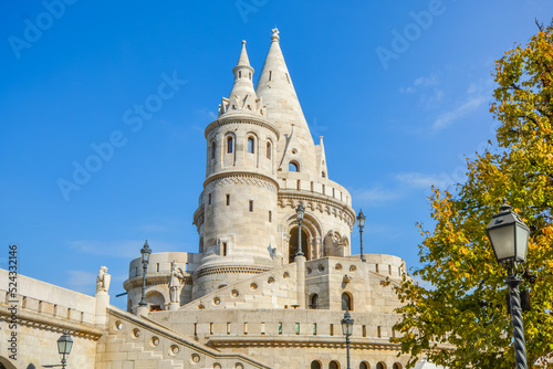 The Halászbástya or Fisherman's Bastion is one of the best known monuments in Budapest, located near the Buda Castle, in the 1st district of Budapest, Hungary photo