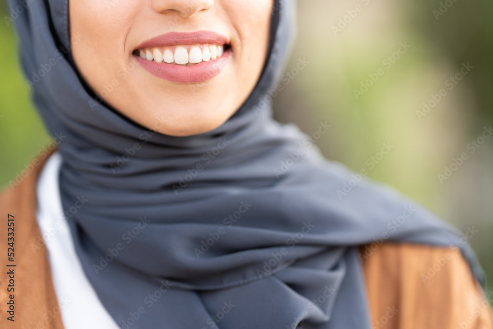 Cropped image of the smile of a muslim woman Cropped image of the smile of a muslim woman