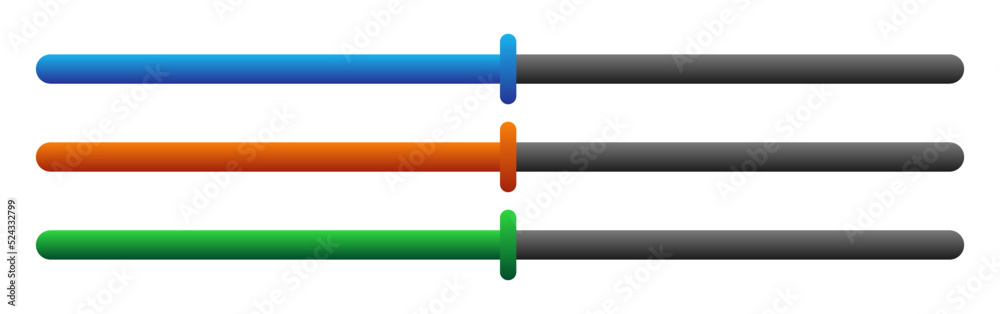 The health or progress bar. Life scale. Green, blue and orange stripes. Design elements for video games. Vector clipart isolated on gray background. The health or progress bar. Life scale. Green, blue and orange stripes. Design elements for video games. Vector clipart isolated on gray background.