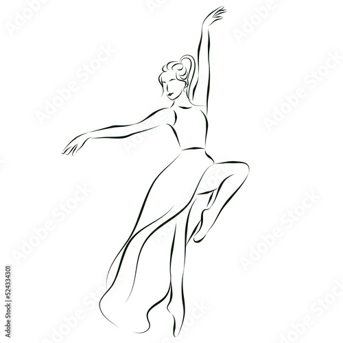 sketch drawing of an elegant dancer in a dance, a ballerina in a long dress 
