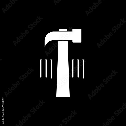 Hammer and nails icon isolated on dark background