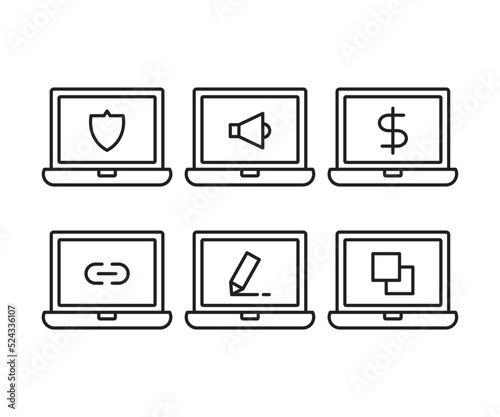 laptop computer and user interface icons vector illustration