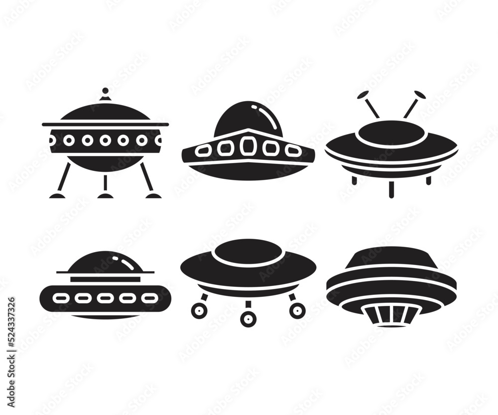 ufo and flying saucer icons set illustration