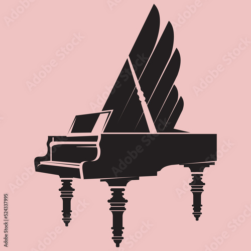Black grand piano. Music instrument. Vector element pianoforte