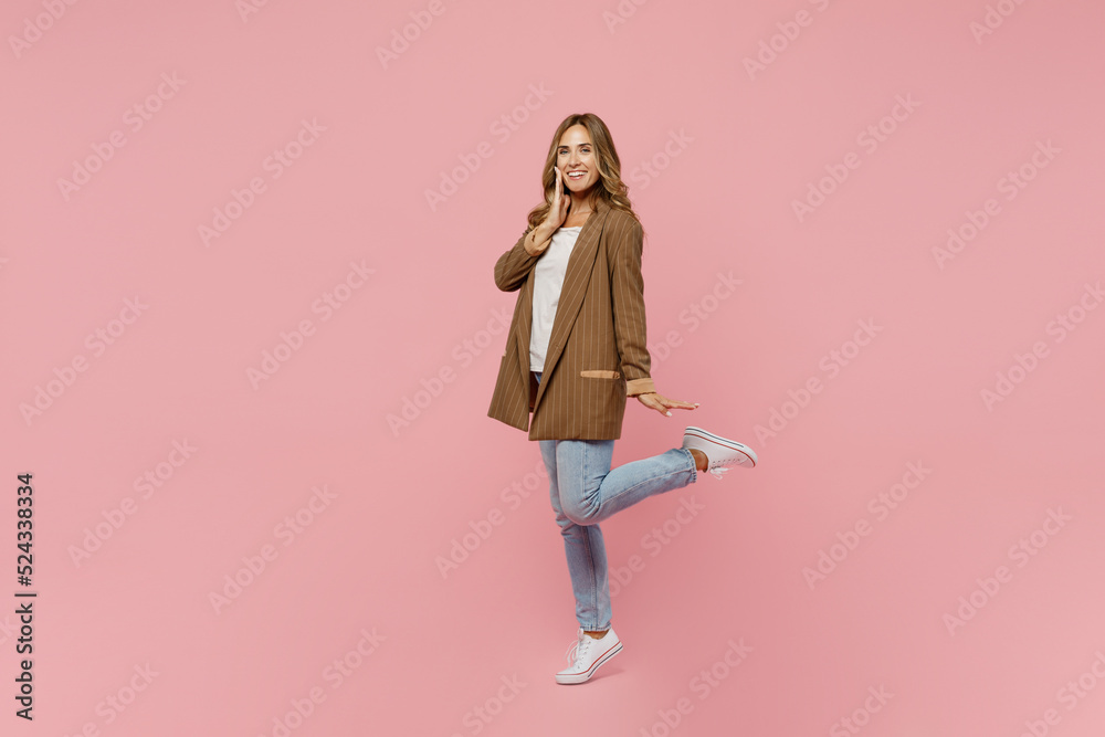 Full body young smiling happy successful employee business woman 30s ...