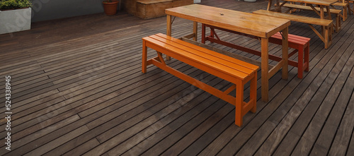 a bench table at patio for brunch