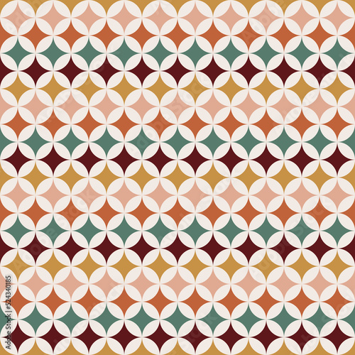 70 s seamless pattern. Retro colorful geometric square seamless background in seventies style. Groovy scrapbook paper. Yellow, orange, brown, green colors vector pattern
