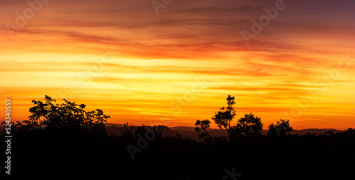 Amazing panorama sunset at Chapada dos Veadeiros - Brasília - Brazil. A natural panning show. photo