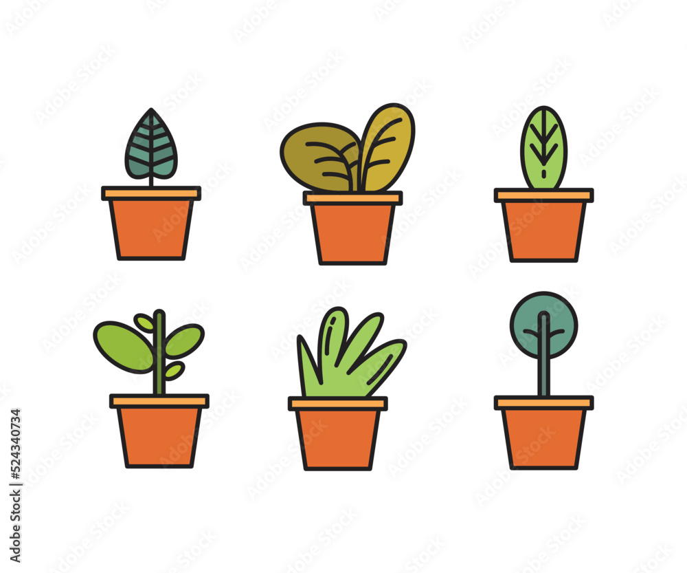 Fototapeta premium tree in plant pot icons set vector illustration