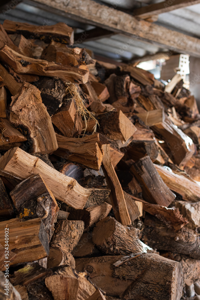 Logs of wood in the farmyard