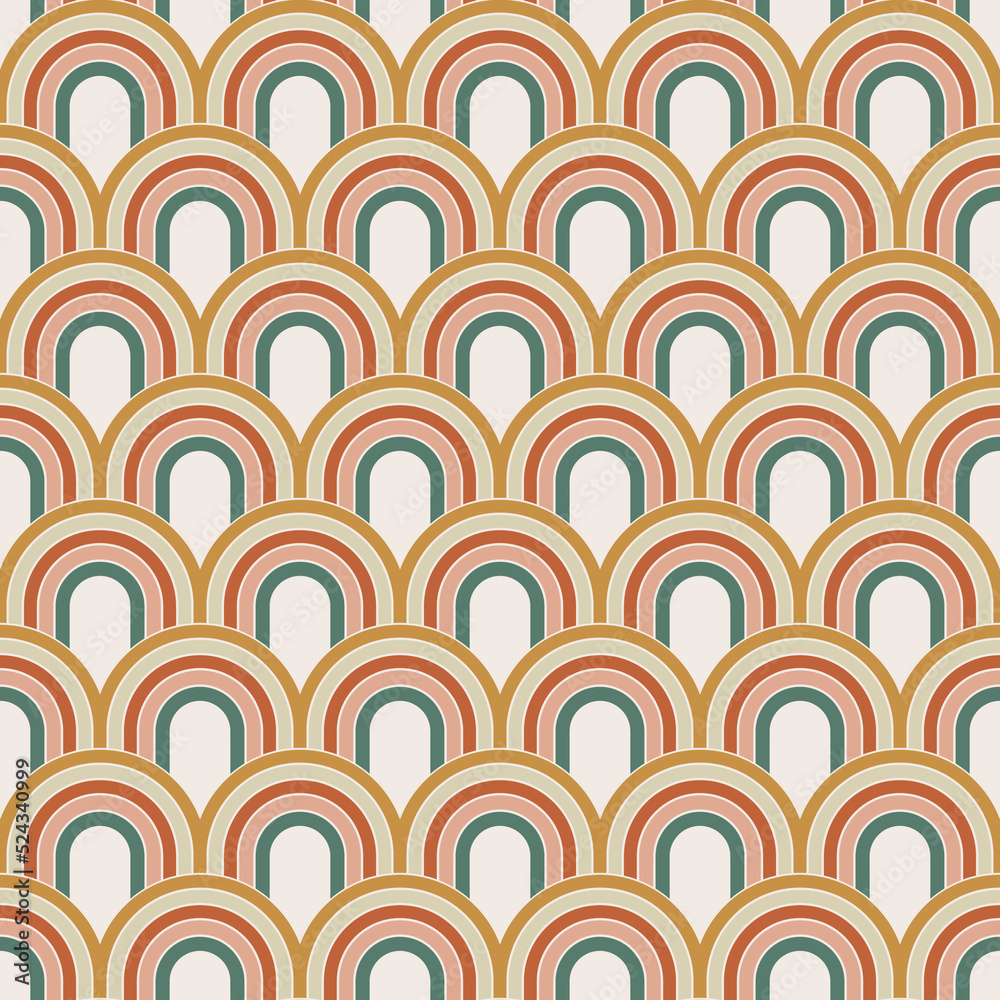 70 s seamless pattern. Retro colorful arc geometric seamless background in seventies style. Groovy scrapbook paper. Yellow, orange, brown, green colors vector pattern 70 s seamless pattern. Retro colorful arc geometric seamless background in seventies style. Groovy scrapbook paper. Yellow, orange, brown, green colors vector pattern