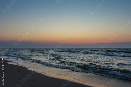 Beautiful sunset on the Polish beach in Międzywodzie.10 August 2020