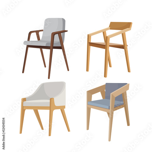 Cartoon Color Chair Icon Set Furniture for Interior Concept Flat Design Style. Vector illustration of Modern and Classic