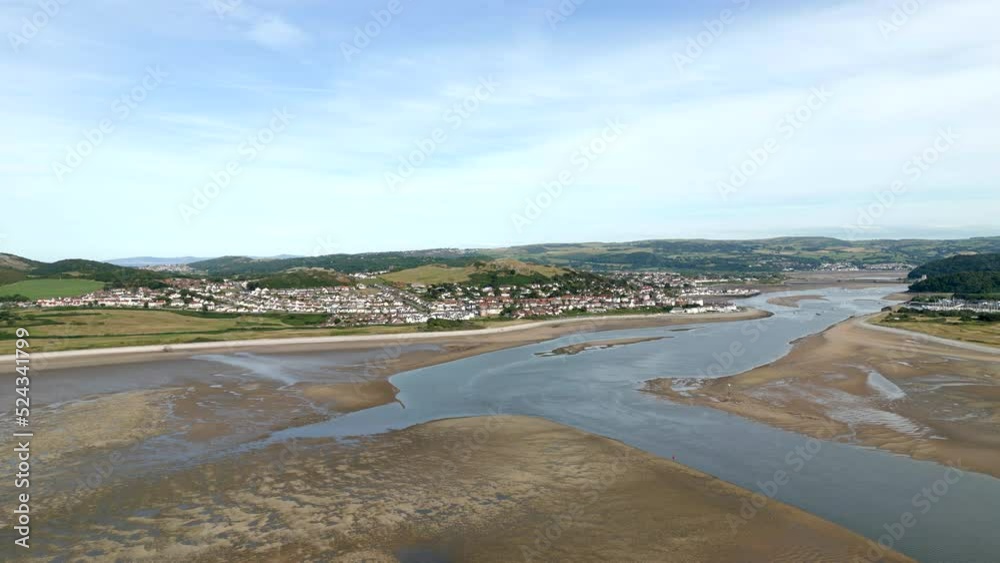 Aerial approach of Deganwy, Wales, England in summer Aerial approach of Deganwy, Wales, England in summer