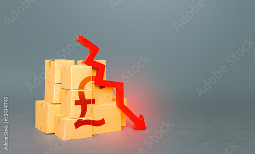 Принти на полотні Boxes with british pound sterling symbol and down arrow