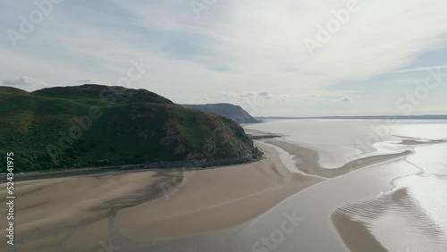 Aerial approach of A55 coast highway near Conwy, Wales, England photo