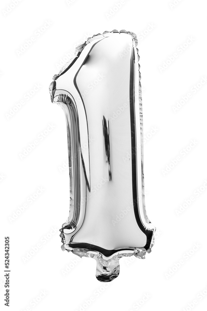 Number one in Silver Mylar balloon isolated on transparent Number one in Silver Mylar balloon isolated on transparent
